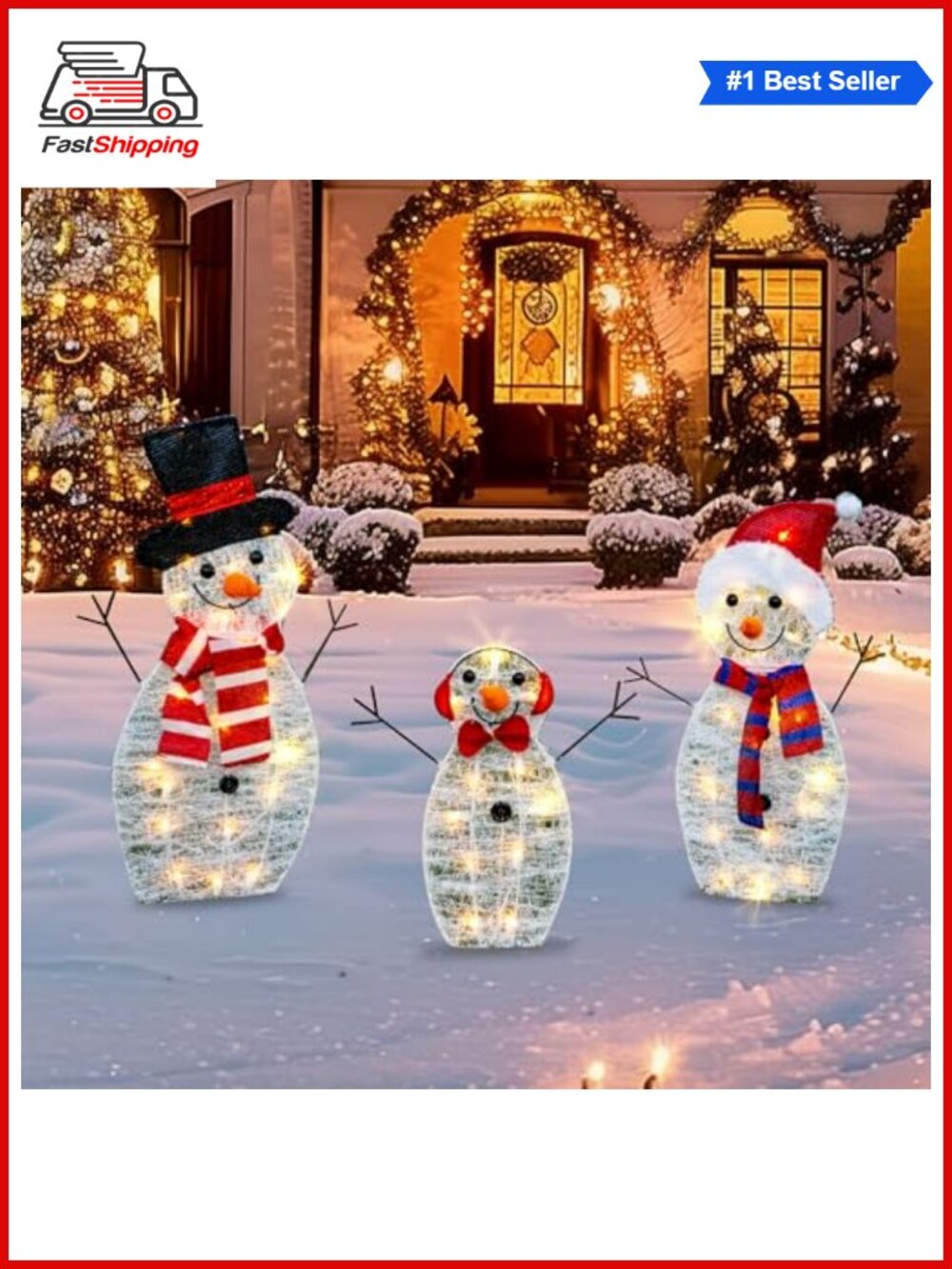 🎅 3-Piece Lighted Snowman Family Christmas Yard Decor 55 Warm Lights